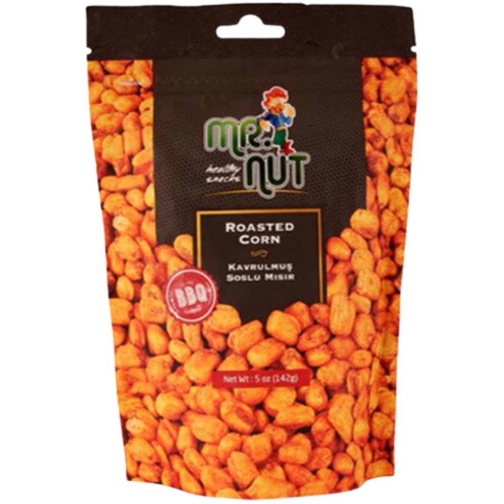 Mr.Nut Roasted Corn At Mr. Nut, we believe that snacking should be both enjoyable and healthy. That's why we have taken the time to source the finest quality corn and roast it to perfection. Each kernel is carefully inspected to ensure that only the best make it into our 142g packs.